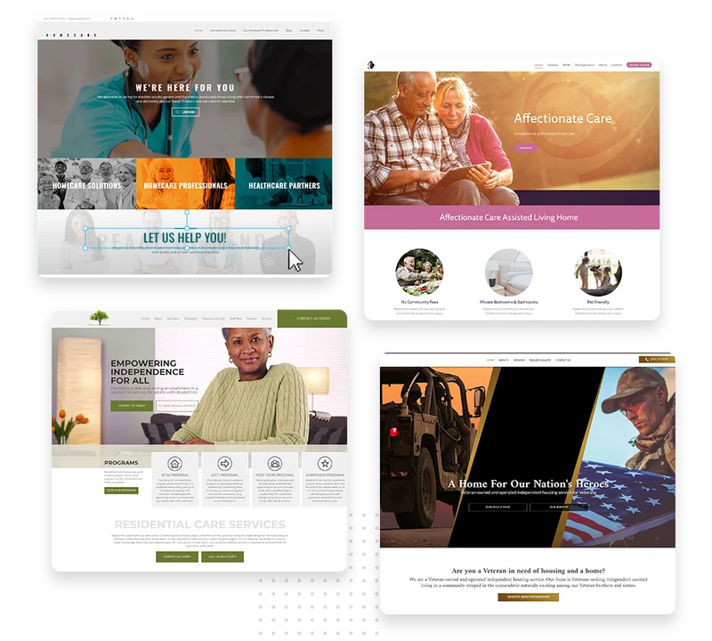 Examples of custom assisted living community websites designed by Marketing 360