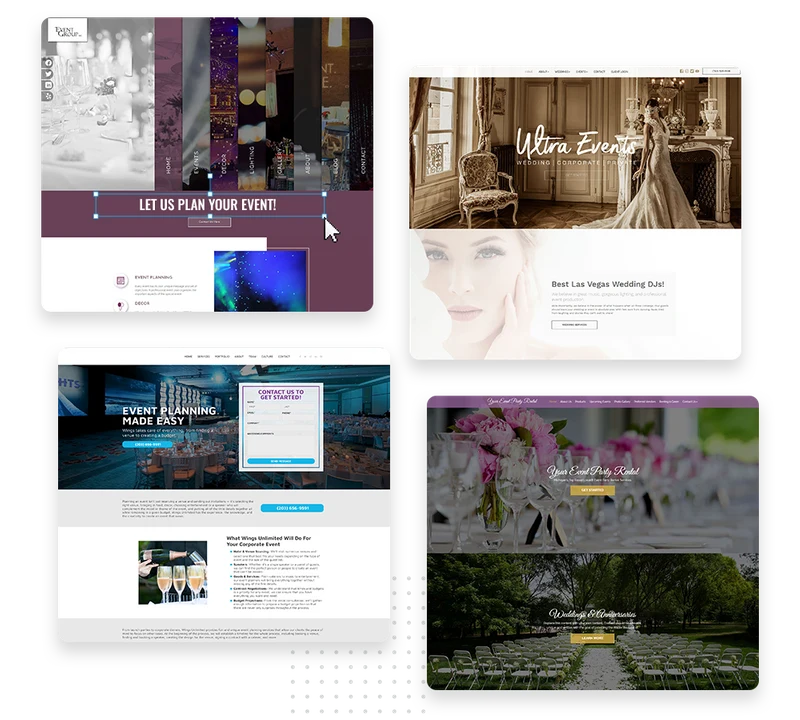 Example of a custom event planner website designed by Marketing 360, built around a portfolio of past weddings and events