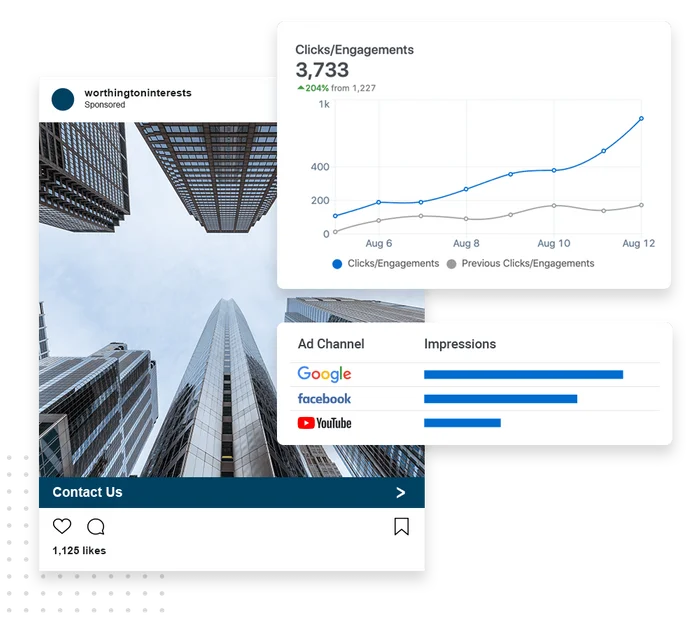 Advertising examples across Google Search Ads and Social Ads for a local event planning business