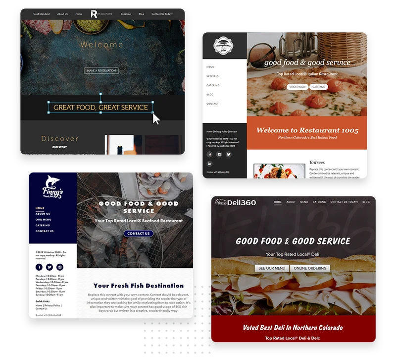 Example of a custom restaurant website designed by Marketing 360, with online ordering and reservations built in