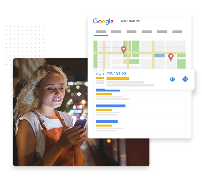 Salon SEO example showing a local Google Maps listing for a hair salon search