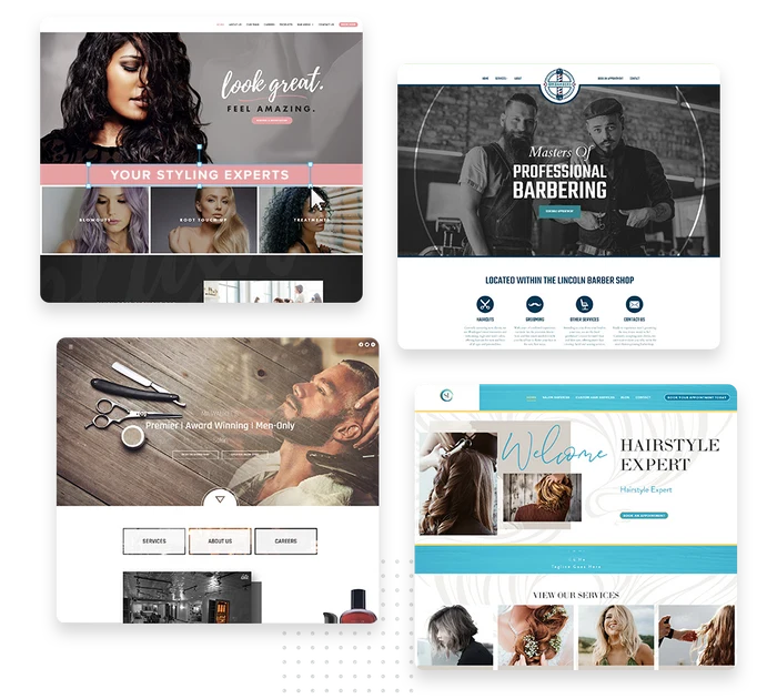 Examples of custom salon and barbershop websites with stylist profiles and online booking